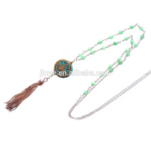 Boho Green Stone Achat Perlen Yoga Mala Quaste Halskette